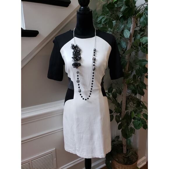 Milly Sheath Dress Women's L Black & White Lined Back Zip Short Sleeve Crew Neck - Picture 1 of 13